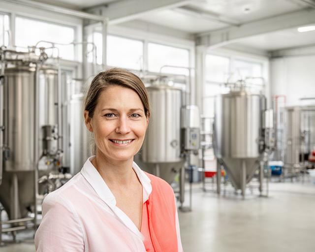 Firmengründerin von Wattbach Sauber GmbH in der hellen Produktionshalle in St. Gallen